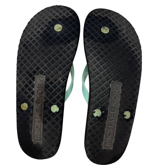 Michael Kors Womens Green Thong Sandal Flip Flop Jelly Gold Tone Logo Size 10 M - Picture 11 of 11